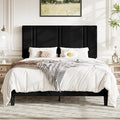 Allewie Full Size Platform Bed Frame with Adjustable Headboard | Plush Velvet Upholstered, Vertical Channel Tufted, Sturdy Wood Slats, No Box Spring Needed, Easy Assembly, Black