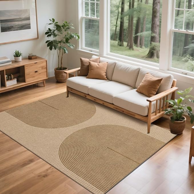 Easy Jute Rug for Pet Homes: 5x7 Outdoor Rug - Geometric Arch Pattern | Washable Design Cuts Your Cleaning Time by 75% and Maintain Shape and Texture after 50 Washes