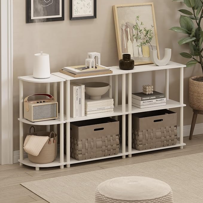 Furinno Turn-N-Tube Corner Shelf, 3-Tier Corner Bookshelf, Display Storage Shelves with Open Shelves, for Organization and Storage, Living Room, Home Office, Garage, White