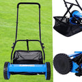KEIKI 16-Inch Manual Lawn Mower, Push Reel Mowers w/Grass Catcher & Adjustable Cutting Height, 2-Wheels Small Lawnmower with 5 Steel Blades for Graden, Spaces Saving & Easy Assembly, Blue