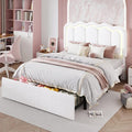 SHA CERLIN Queen Size Bed Frame with LED Lights and Storage Drawer, White | Upholstered Velvet Platform Bed with Adjuatable Wavy Headboard, Noise-Free, Easy Assembly,No Box Spring Needed