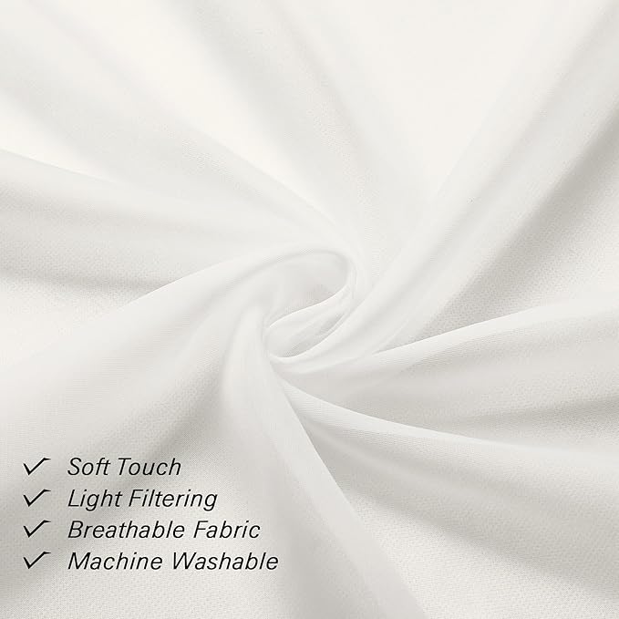 Lecloud Ivory Sheer Valances for Windows 18 Inch Length 2 Pcs, Cafe Kitchen - Image 3