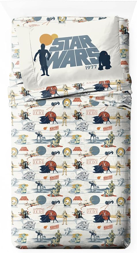 Jay Franco Kids Sheet Set with Fitted, Flat Sheets & Pillow Cover - Ultra-Soft Bedding with Pillowcase for Room Decor, Beige - Star Wars, 3 Piece Twin