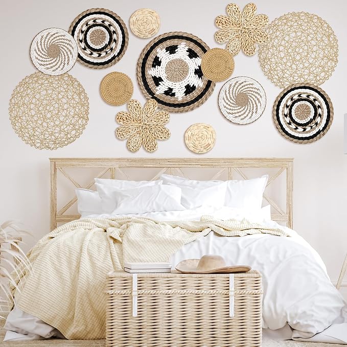 Glenmal 13 Pcs Boho Wall Basket Decor Set Woven Rattan Seagrass,Bohemian