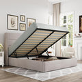 Allewie Full Size Lift Up Hydraulic Storage Bed Frame Light Beige | Modern Wingback Headboard, Hydraulic Support Storage, No Box Spring Needed