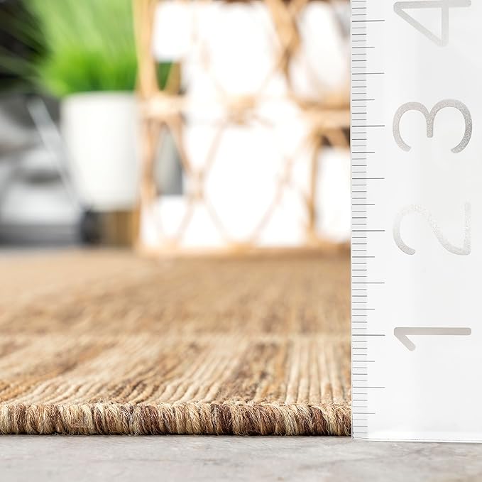 Nuloom Asha Light Brown/Ivory, 9'6" x 12', Casual, Striped Border, Soft and Cozy, High Traffic, Easy Clean, Durable Area Rug for Indoor/Outdoor Patio, Deck, Porch, Garden, Courtyard