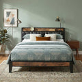 LIKIMIO California King Bed Frame, Storage Headboard with Charging Station, Solid and Stable, Noise Free, No Box Spring Needed, Easy Assembly (Vintage and Black)