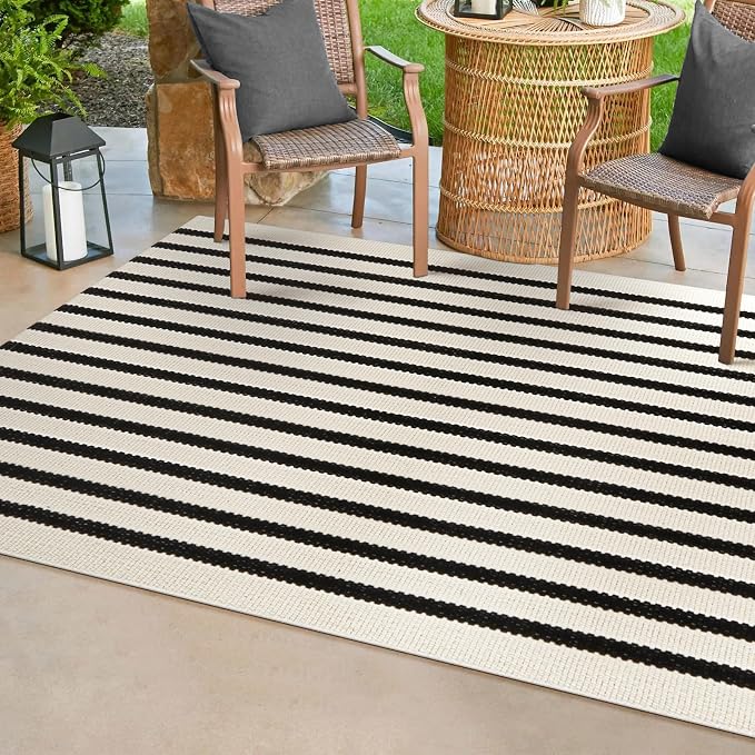 Collive Black and White Rug 3x5, Washable Outdoor Rug for Porch Cotton Woven Farmhouse Indoor Outdoor Rugs, Layered Welcome Door Mat, Floor Throw Carpet for Fall Front Door Decor Kitchen
