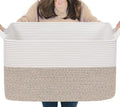 Goodpick 75L Extra Large Woven Storage Basket, 22" x 17" x 12", Light Brown | Rectangle Cotton Rope Basket, Blankets, Pillows & Toys Storage, Living Room & Bedroom Organization, Natural Home Decor