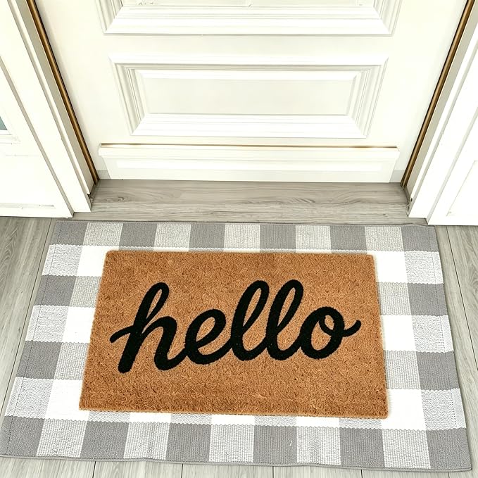 Buffalo Plaid Outdoor Rug 27.5" x 43" Gray and White Checkered Area Rug Washable Doormats Indoor Outdoor Rugs for Layered Front Door Mats, Porch, Entryway, Kitchen, Farmhouse