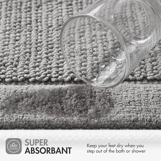 Madison Park Sanctuary 100% Cotton Non-Slip Bath Rug, 17x24 Inch, Grey | Low-Profile Woven Design, Ultra Soft Absorbent & Machine Washable, Ideal for Bathroom Bedroom and Entryway Decor