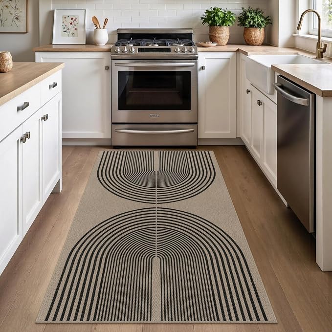 Rugalia Easy Jute Small Outdoor Patio Rug, 3x5 Black Nature Rainbow Entryway Rug Washable Non-Slip Modern Kitchen Rugs, Neutral Farmhouse Throw Carpet for Outdoor Living Room Porch Backyard