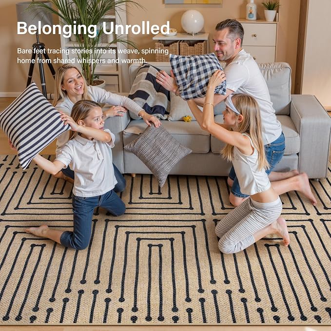Lahome Easy Jute Washable Runner Rug, 2x8 Farmhouse Kitchen Runner Rug | Non Slip Stain Resistant Low Pile Indoor Outdoor Carpet for Hallway Indoor Entryway Laundry