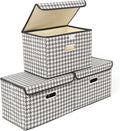 STOREONE Fabric Storage Cube Bins Foldable Organizer Container Collapsible Basket with Lids and Metal Handles, for Home, Bedroom, Closet 3 Pcs (Houndstooth)