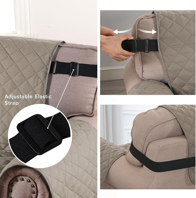 H.VERSAILTEX Reversible Couch Cover for 2 Cushion Couch Water Resistant Loveseat Couch Cover Washable Furniture Cover with Non-Slip Elastic Strap for Dogs, Pets, Kids(Oversized Loveseat, Khaki/Beige)