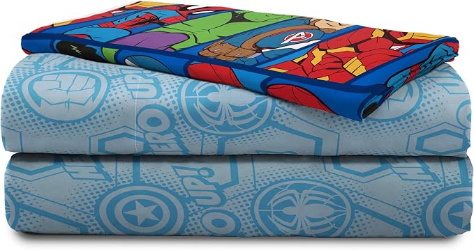 Marvel Avengers Toddler Size Comforter Set 4 Piece Kids Bedding, Blue | Spiderman Superhero, Comforter Sheets Pillowcase, Official Product, Soft Microfiber, Machine Washable, Easy Care, Boys Gift