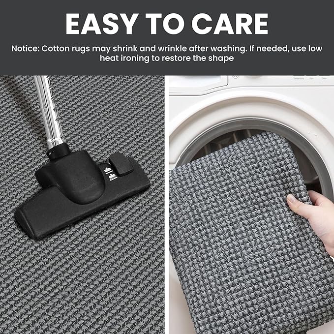IOHOUZE Washable Area Rug 5x7 Non Slip Rubber Backed Rugs for Living Room, Dining Room Rugs Bedroom Rug, Woven Indoor Floor Carpet for Living Room Nursery Office, Dark Grey
