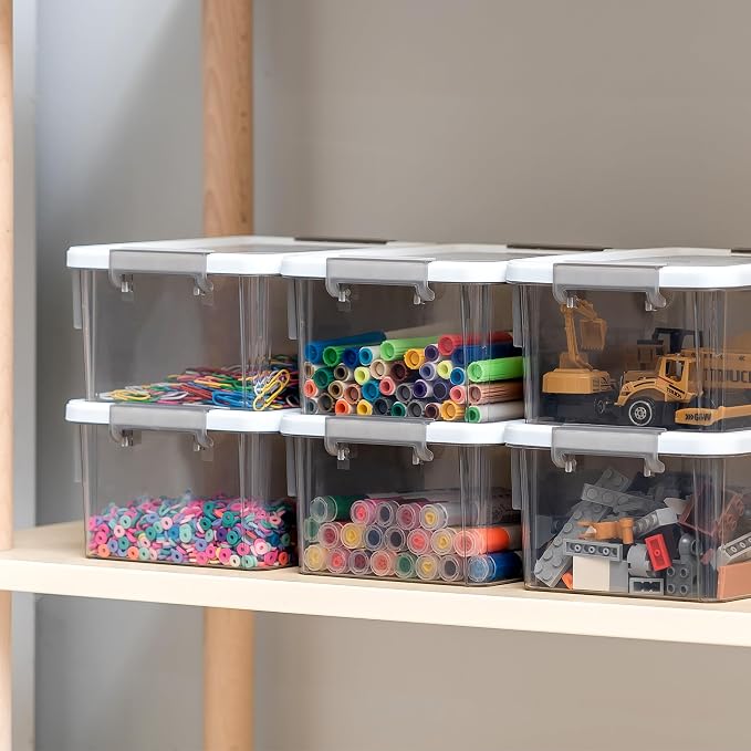 Citylife 1.32 QT 10 Pack Small Storage Bins Plastic Storage Container Stackable Box with Lids for Organizing, Clear Grey. | Plastic Containers for Beads, Buttons, Sewing Supplies, Office Supplies and Toys, Clear Grey 6.9"*5.1"*3.2"