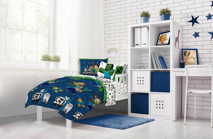 Jay Franco Minecraft Full Comforter Set - 7 Piece Bedding Includes Sheet Set & Pillow Covers - Super Soft Kids Bedding Creeper & Zombie
