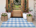 Buffalo Plaid Rug 3'x 5' Light Blue and White Checkered Porch Rug Cotton Woven Washable Layering Door Mat for Welcome Door Mat Porch Entryway Bedroom Living Room