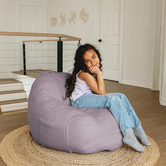 Big Joe Cloudberry Bean Bag Chair, Foam-Filled Structured Seat, Teddy Boucle, Lilac, Kids