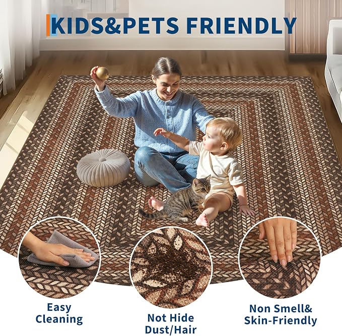 GarveeHome Washable 4x6 Area Rug Living Room Modern Easy Jute Area Rugs | Non Slip Stain Resistant Easy Jute Dining Room Throw Carpet Solid Area Rug for Kitchen Bedroom Nursery Home Decor, Tan/Brown