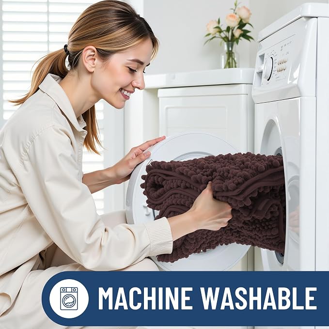 Smiry Dog Door Mat for Muddy Paws 34x21, Absorbent Dirt Trapper, Non-Slip Washable Chenille Entryway Rug for Inside Floor, Brown, Layered Pattern