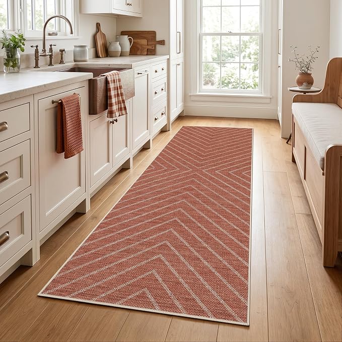 Garvee Easy Jute 2x6 Washable Kitchen Runner Rug, Non Slip Striped Rugs for Entryway Hallway, Indoor Outdoor Rug Farmhouse Modern Carpet Door Mat for Porch Bedroom Laundry Room 2'x6' Terracotta