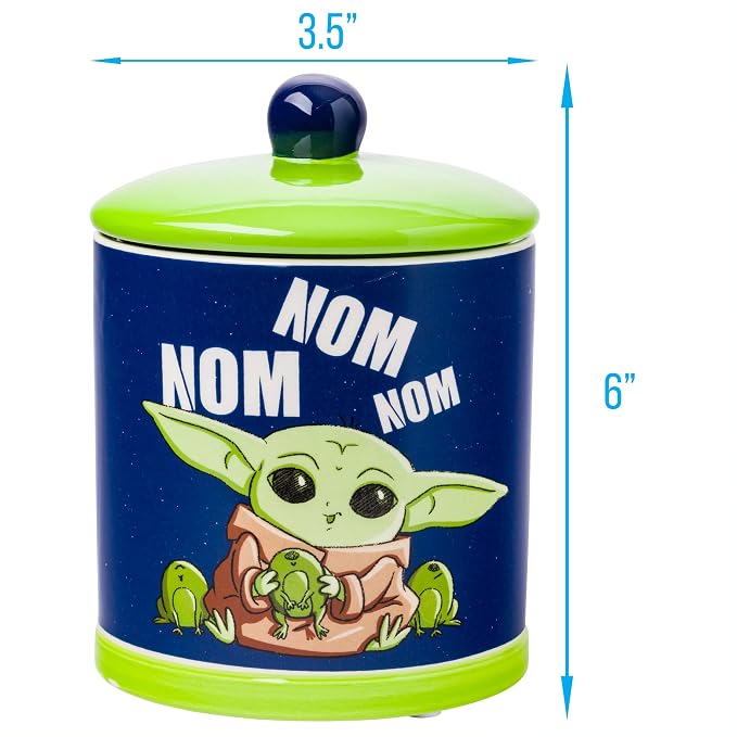 Silver Buffalo Star Wars Mandalorian Grogu Nom Nom, Ceramic Cookie Jar | Baby Yoda Eating Frog Eggs, The Child, Snack, Small Size