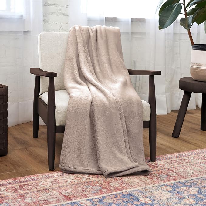 NORTHWEST Ashford Home Cozy Warmwell Blanket Moonlight Taupe Twin Size 60 x 80 inches
