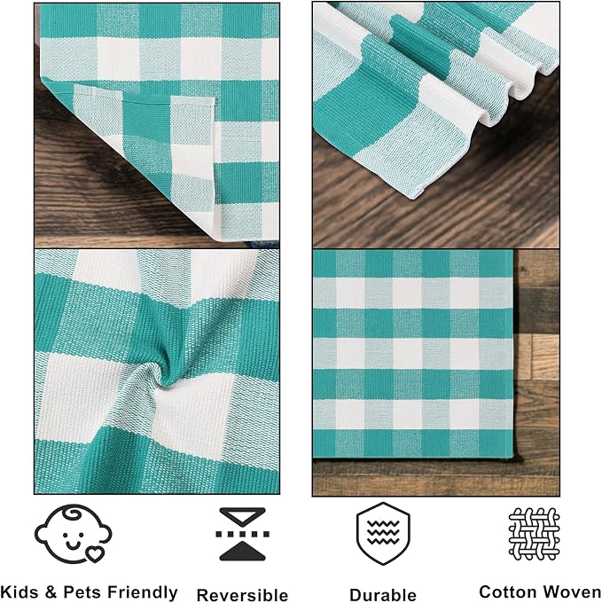 Spring Rugs Green and White Plaid, 28” x 43” Area Rug Outdoor Indoor Easter Front Porch Door Mats Cotton Hand-Woven Layered Doormat for Entryway Patio Entryway Laundry Bedroom Living Room