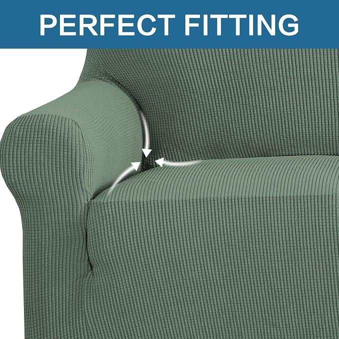 H.VERSAILTEX Stretch Couch Covers for Sofa 1 Piece Slipcovers for Couches 3 Seater Couch Cover Feature Thick Checked Jacquard Fabric with Elastic Bottom(Large Sofa 90"-100" Wide, Loden Frost)