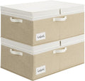 GRANNY SAYS Decorative Storage Boxes with Lid, Large Storage Bins with Double-Open Lid, Storage Basket for Clothes, 63L Closet Linen Storage Bin, White/Khaki, 2-Pack