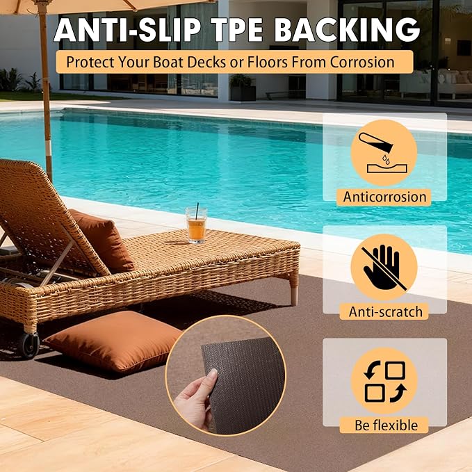 Grefinity Marine Carpet,5 FT x 20 FT Light Brown Indoor Outdoor Carpet 0.2" Thick Boat Rug with Water-Proof TPE Backing for Home, Patio, Porch, Deck