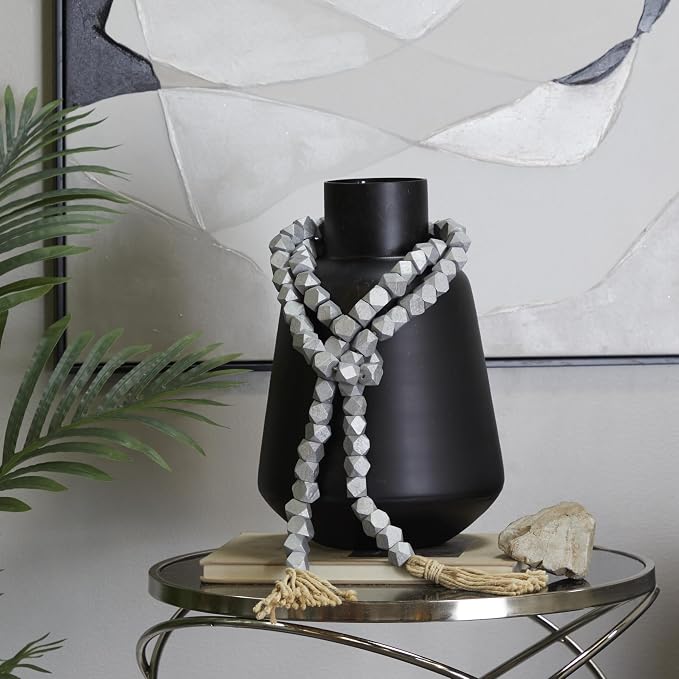 Deco 79 Mango Wood Handmade Hexagon Metallic Carved Geometric Long Beaded Garland with Tassel, 80" x 1" x 1", Silver