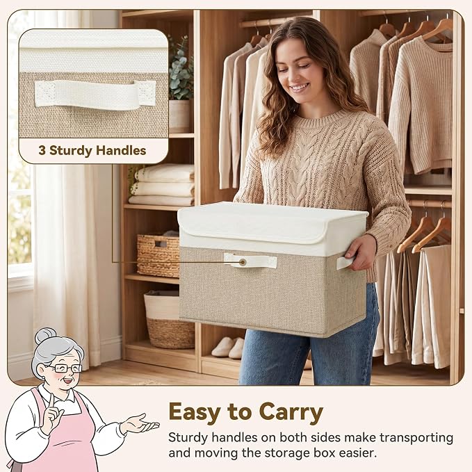 GRANNY SAYS Storage Bins with Lids, Decorative Storage Boxes, Clothes Stoarge Bins, Shelf Baskets, Closet Storage Bins for Clothing, Collapsible Storage and Organization, 4-Pack