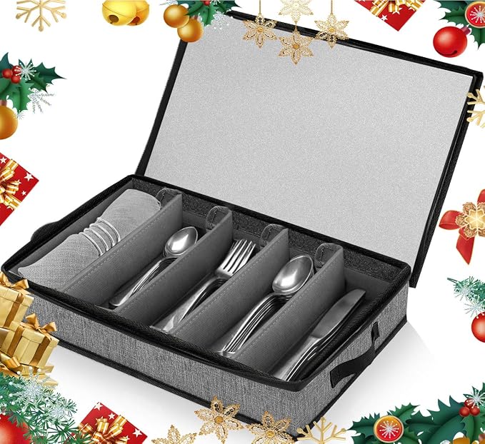 Silverware Organizer Chest,Silverware Storage Box,Stackable Flatware Storage Case,Spoon Organizer,Tableware Storage Box With 4 Dividers for Moving Transport,Kitchen Utensil cutlery Organizer | Silverware Box,Poon Organizer,Tableware Storage Box With 4 ...