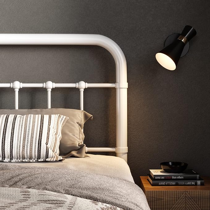 Allewie Full Metal Bed Frame with Victorian Iron-Art Headboard, White | Victorian Style Wrought Iron-Art Headboard/Footboard, Easy Assembly, Under Bed Storage, No Box Spring Required
