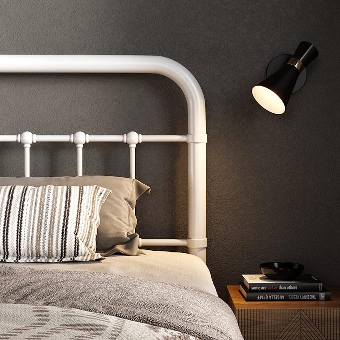 Allewie Queen Metal Bed Frame with Victorian Iron-Art Headboard, White | Victorian Style Wrought Iron-Art Headboard/Footboard, Easy Assembly, Under Bed Storage, No Box Spring Required