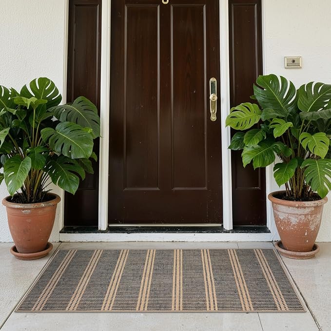 LIVEBOX Easy Jute Indoor Outdoor Rug 3x5 Front Porch, Black Striped Washable Outdoor Rugs for Entryway Living Room, Non Slip Rug Geometric Carpet Door Mat for Entry Front Door, Patio, Kitchen, Bedroom