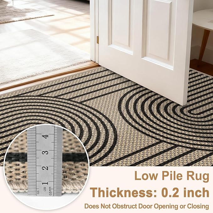 Faux Jute Rugs for Entryway, 3' x 5' Indoor Outdoor Rug, Black Farmhouse Washable Ultra-Thin Non-Slip Area Rug for Foyer, Backdoor, Living Room, Kitchen, Bedroom, Balcony
