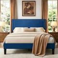 VECELO Queen Size Platform Bed Frame with Height Adjustable Upholstered Headboard, Modern Mattress Foundation,Strong Wood Slat Support, No Box Spring Needed, Easy Assembly,Dark Blue