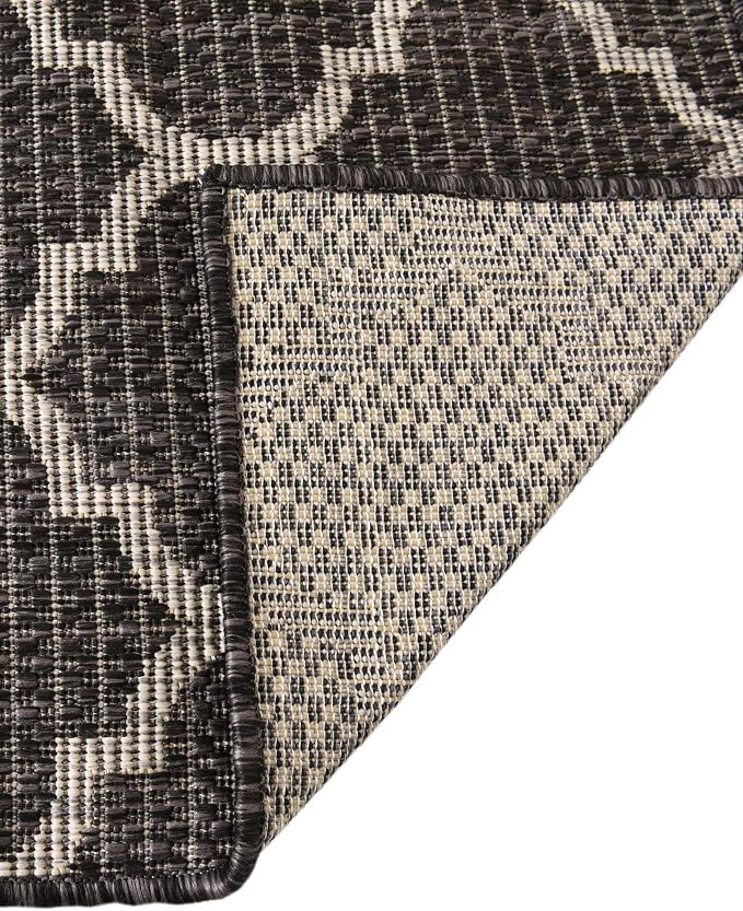 Unique Loom Outdoor Trellis Collection Area Rug - Trellis (Square 10' 8" x 10' 8", Black/ Ivory)