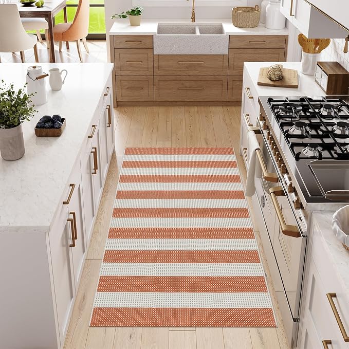 OJIA Outdoor Mat Orange Outdoor Rug 3'x5' Fall Welcome Mats for Front Door | Door Mat Outside Entrance Front Door Rug Washable Entryway Rugs Striped Indoor Outdoor Rugs Doormat for Patio Porch Decor