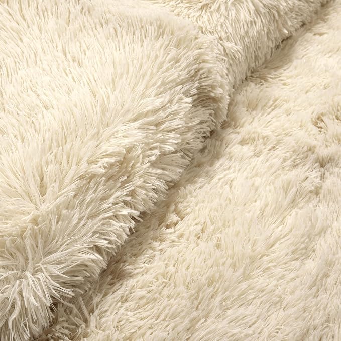 Lush Decor Emma Soft Fluffy Faux Fur Kids College Dorm Oversized Comforter Set, Twin-XL, Wheat - Cute Plush 2 Piece Bedding Set