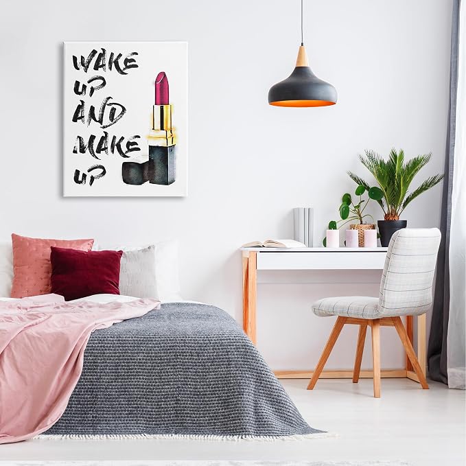 Wake Up and Make Up Typography, 30 x 40 Inch Canvas Wall Art | Stupell Industries · By Amanda Greenwood · Ready to hang · Great for bedroom or office · Made in USA