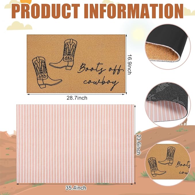 Tinideya 2 Pcs Door Mat Welcome Non Slip Coir Mats Floor Layering Doormats Seasonal for Front Porch Entryway Decor(Cowboy)
