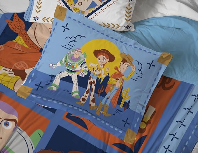 Jay Franco Kids Bed Set, Blue, Toy Story, 5 Piece Twin | Cozy Soft Bedding for Stylish Room Décor with Comforter, Sheets & Pillow Covers