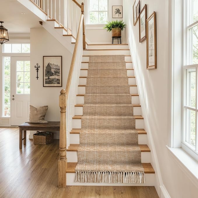 Collive Boho Long Hallway Runner Rug, 2.6x14 ft Washable Runners Rugs for Entry Hall, Tan Modern Farmhouse Braided Kitchen Runer Carpet Woven Cotton Carpets Runners for Bedside