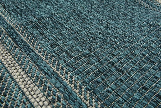 Unique Loom Outdoor Border Collection Area Rug - Soft Border (2'x 6' 1" Runner, Teal/ Ivory)